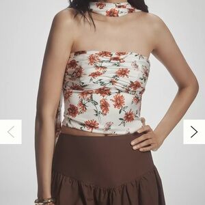 Mare Mare Anthropologie Floral Print Strapless Scarf Top large Ivory NEW tags